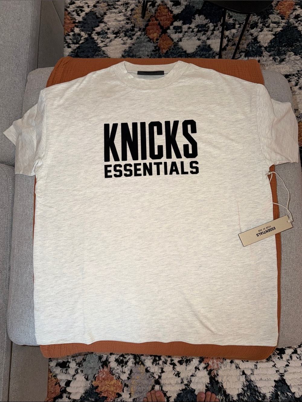 Fear of God Essentials Knicks Crewneck Tee - White with Black Logo